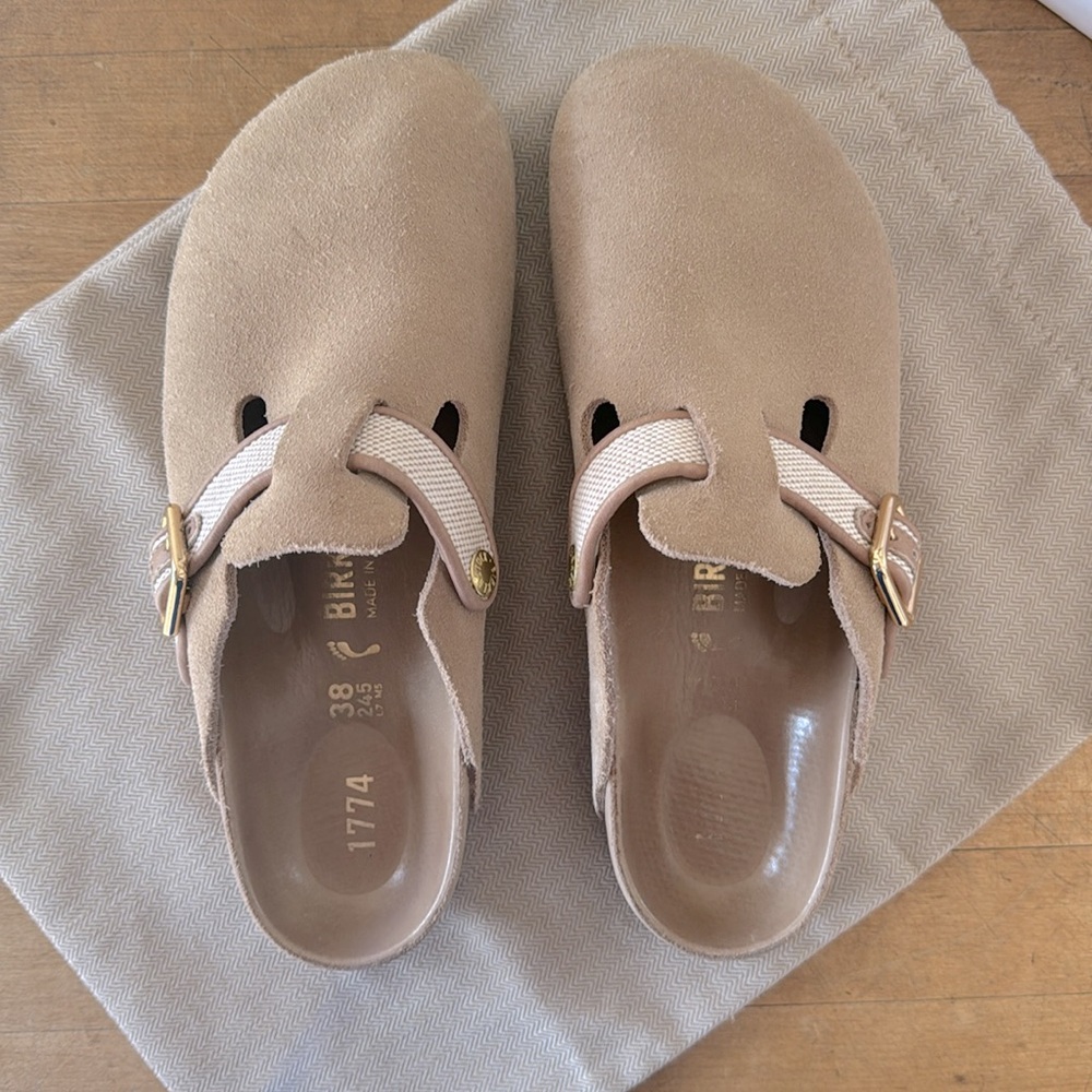 Birkenstock 1774 Boston Piping Strap Suede Clogs